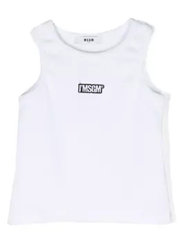 MSGM Kids топ в рубчик с вышитым логотипом, белый
