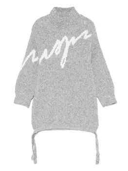 MSGM Kids трикотажное платье с интарсией и логотипом, серый