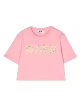 MSGM Kids укороченная футболка с логотипом, розовый