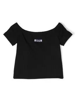 MSGM Kids укороченная футболка с вышитым логотипом, черный