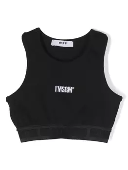 MSGM Kids укороченный топ в рубчик с вышитым логотипом, черный