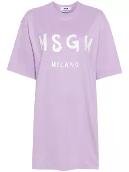 MSGM короткое платье-футболка с логотипом, фиолетовый