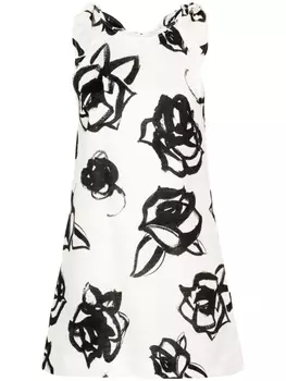 MSGM льняное платье мини с цветочным принтом, белый