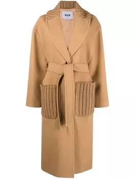 MSGM однобортное пальто с поясом, нейтральный цвет