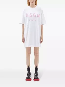 MSGM платье из хлопка с логотипом Brushstroke, белый