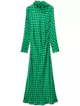 MSGM платье макси в горох с длинными рукавами, зеленый