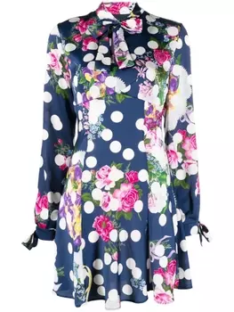MSGM платье мини в горох с бантом, синий