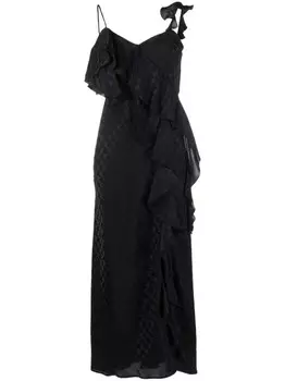 MSGM платье в ломаную клетку с оборками, черный