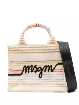 MSGM полосатая сумка-тоут с вышитым логотипом, нейтральный цвет