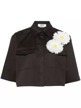 MSGM рубашка с цветочной аппликацией, коричневый
