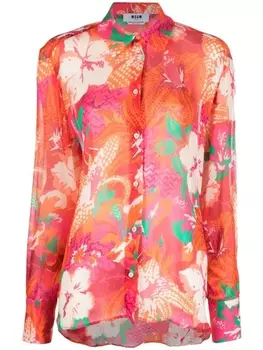 MSGM рубашка с цветочным принтом, оранжевый