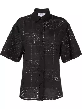 MSGM рубашка с короткими рукавами и английской вышивкой, черный