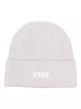MSGM шапка бини в рубчик с вышитым логотипом, серый