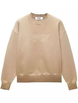 MSGM толстовка с вышитым логотипом и приспущенными плечами, нейтральный цвет