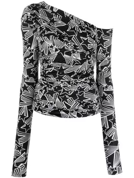 MSGM топ на одно плечо с принтом, черный