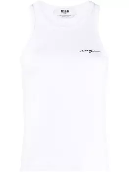 MSGM топ в рубчик с вышитым логотипом, белый