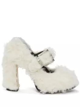 MSGM туфли из искусственного меха пряжками, белый