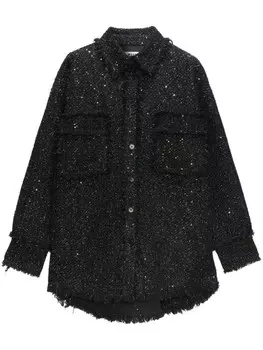 MSGM твидовая рубашка с пайетками, черный