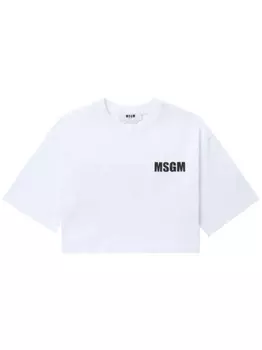 MSGM укороченная футболка с логотипом, белый