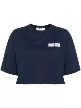 MSGM укороченная футболка с логотипом, синий