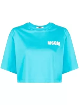 MSGM укороченная футболка с логотипом, синий