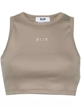 MSGM укороченная майка с вышитым логотипом, зеленый
