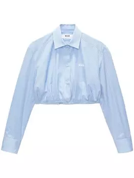 MSGM укороченная полосатая рубашка с вышитым логотипом, синий