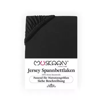 Mskaan Jersey Topper простыня 180x200 - 200x200 см, черная, высота матраса до 10 см, простыня на резинке, 100% хлопок