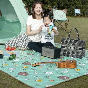 Mu Gaodi Line Friends совместный портативный коврик для пикника на открытом воздухе для кемпинга NX21663001 Brown Bear Green Print