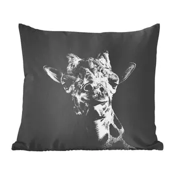 MuchoWow Animals - Черно-белый портрет жирафа - 60х60 см - чехол на подушку - хлопчатобумажная ткань - декоративные чехлы на подушки
