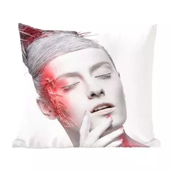 MuchoWow Black & Gold - Белая женщина с красными деталями - 60x60 см - Чехол на подушку - хлопчатобумажная ткань - Декоративные чехлы на подушки
