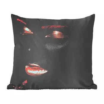 MuchoWow Black & Gold - Темная женщина с розовыми и золотыми элементами - 60x60 см - чехол на подушку - хлопчатобумажная ткань - декоративные чехлы на подушки