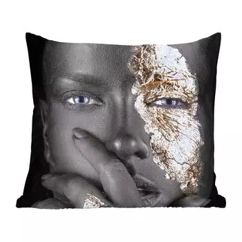 MuchoWow Black & Gold - Темная женщина с золотым блеском и рукой - 60х60 см - чехол на подушку - хлопчатобумажная ткань - декоративные чехлы на подушки