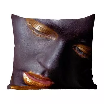 MuchoWow Black & Gold - Темная женщина с золотыми элементами - 60x60 см - чехол на подушку - хлопчатобумажная ткань - декоративные чехлы на подушки