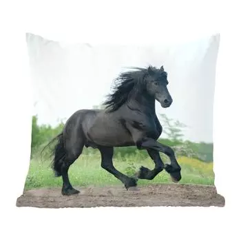 MuchoWow Декоративная подушка Диванная подушка Декоративная подушка для гостиной 45 x 45 см Лошадь - Черный - Натуральный - Чехлы на подушки - Декоративные чехлы на подушки - Декоративные чехлы на подушки