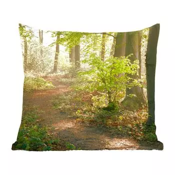 MuchoWow Декоративная подушка Диванная подушка Декоративная подушка для гостиной 60 x 60 см Лес - Деревья - Дорожка - Солнце - Растения - Листья - Природа - Наволочка - Хлопковая ткань - Декоративные наволочки