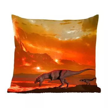 MuchoWow Декоративная подушка Диванная подушка Декоративная подушка для гостиной 60 x 60 см Дино - Вулкан - Лава - Иллюстрация - Мальчики - Дети - Наволочки - Хлопчатобумажная ткань - Декоративные наволочки