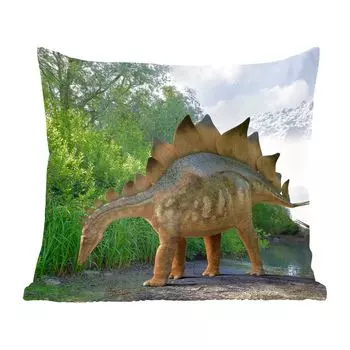 MuchoWow Декоративная подушка Диванная подушка Декоративная подушка для гостиной 45 x 45 см Динозавры - Горы - Лес - Иллюстрация - Мальчики - Дети - Маленький мальчик - Чехлы на подушки - Декоративные чехлы на подушки - Декоративные чехлы на под...