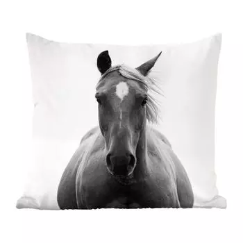 MuchoWow Декоративная подушка Диванная подушка Декоративная подушка для гостиной 45 x 45 см Лошадь - Черный - Белый - Портрет - Чехлы для подушек - Декоративные чехлы для подушек - Декоративные чехлы для подушек