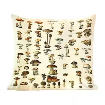 MuchoWow Декоративная подушка Диванная подушка Декоративная подушка для гостиной 45 x 45 см Гриб - Осень - Времена года - Винтаж - Адольф Милло - Природа - Чехлы на подушки - Декоративные чехлы на подушки - Декоративные наволочки