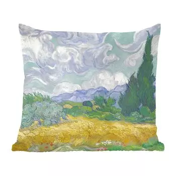 MuchoWow Декоративная подушка Диванная подушка Декоративная подушка для гостиной 45 x 45 см Пшеничное поле с кипарисами - Винсент Ван Гог - Чехлы на подушки - Декоративные наволочки - Декоративные наволочки
