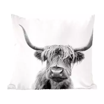 MuchoWow Декоративная подушка Диванная подушка Декоративная подушка для гостиной 60 x 60 см Шотландский горец - Черный - Белый - Животные - Чехол на подушку - Хлопчатобумажная ткань - Декоративные наволочки