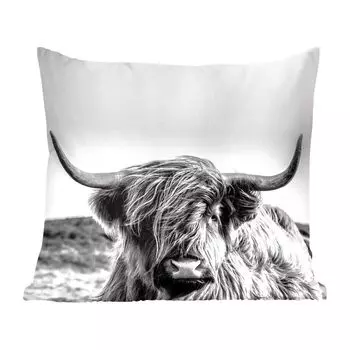 MuchoWow Декоративная подушка Диванная подушка Декоративная подушка для гостиной 60 x 60 см Корова - Шотландский горец - Черный - Белый - Животные - Природа - Дикие животные - Наволочка - Хлопчатобумажная ткань - Декоративные наволочки