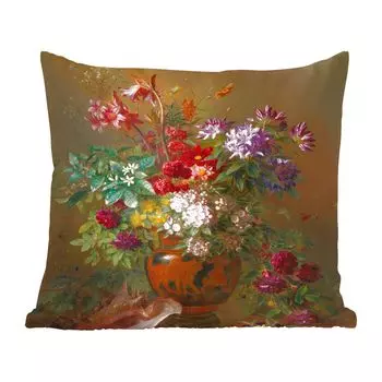 MuchoWow Декоративная подушка Диванная подушка Декоративная подушка для гостиной 45 x 45 см Натюрморт с цветами в греческой вазе: Аллегория весны - Картина Г.Дж.Дж. Ван Оса - Чехлы на подушки - Декоративные чехлы на подушки - Декоративные наволо...