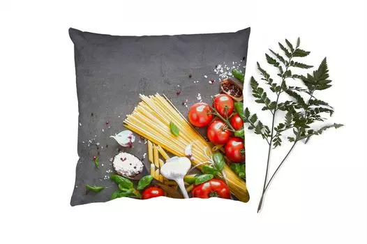 MuchoWow Декоративная подушка Диванная подушка Декоративная подушка для гостиной 60 x 60 см Макаронные изделия - Травы - Помидоры - Специи - Рустикальный стиль - Чехлы на подушки - Хлопчатобумажная ткань - Декоративные наволочки
