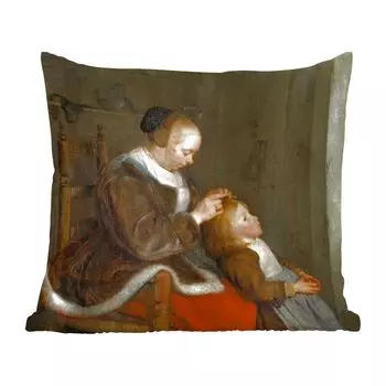 MuchoWow Декоративная подушка Диванная подушка Декоративная подушка для гостиной 40 x 40 см Охота на вшей - Картина Жерара Тер Борха - Чехлы на диванные подушки - без наполнителя