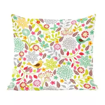 MuchoWow Декоративная подушка Диванная подушка Декоративная подушка для гостиной 45 x 45 см Иллюстрация цветочного узора с птицами - Чехлы для подушек - Декоративные чехлы для подушек - Декоративные чехлы для подушек