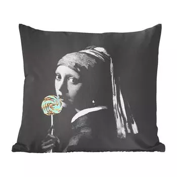 MuchoWow Декоративная подушка Диванная подушка Декоративная подушка для гостиной 45 x 45 см Девушка с жемчужной сережкой - Vermeer - Сладости - Чехлы на подушки - Декоративные чехлы на подушки - Декоративные чехлы на подушки