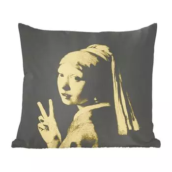 MuchoWow Декоративная подушка Диванная подушка Декоративная подушка для гостиной 60 x 60 см Девушка с жемчужной сережкой - Vermeer - Art - Чехол на подушку - Хлопчатобумажная ткань - Декоративные наволочки, мультиколор