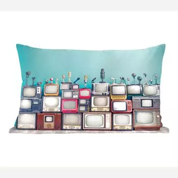 MuchoWow Декоративная подушка Диванная подушка Декоративная подушка для гостиной 60 x 40 см Телевизор - Микрофон - Винтаж - Чехлы на подушки - Декоративные чехлы на подушки - Декоративные чехлы на подушки